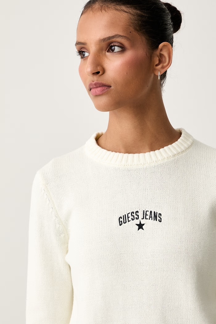 Guess Jeans пуловер дамски от памук бежов W6YR40.Z1074