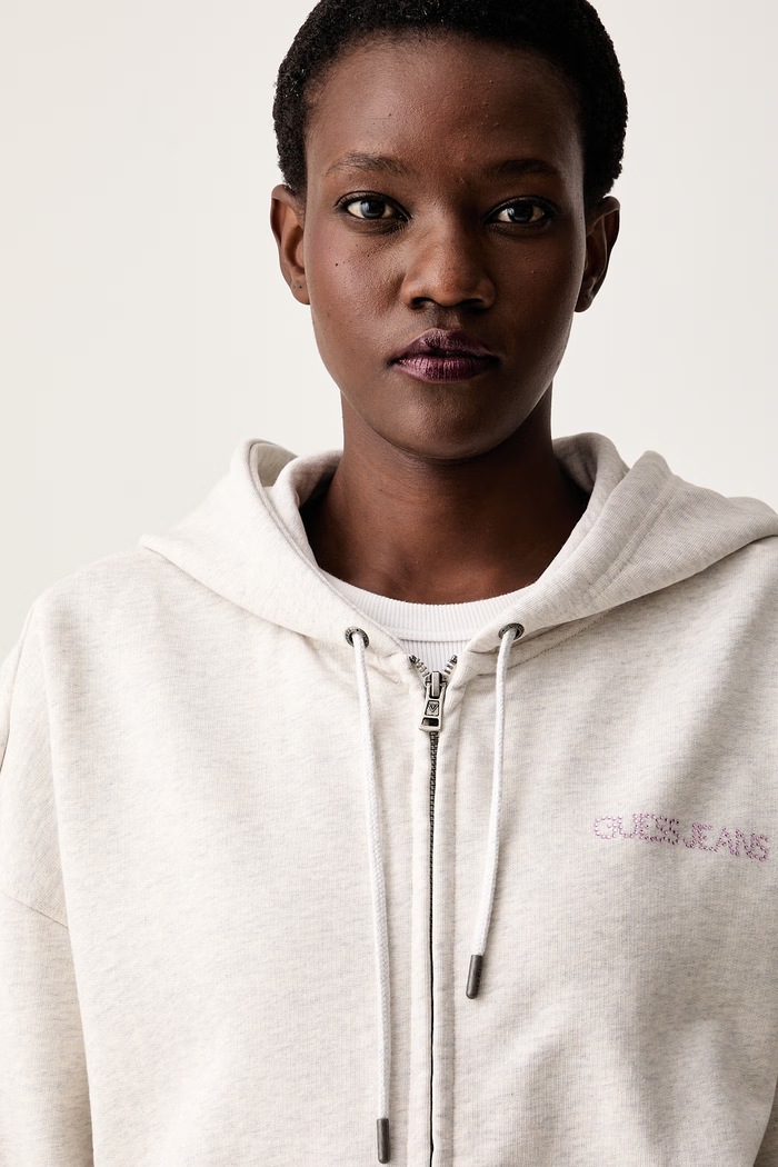 Guess Jeans mikina na zips s kapucňou dámska bavlnená sivá W6YQ10.K3872