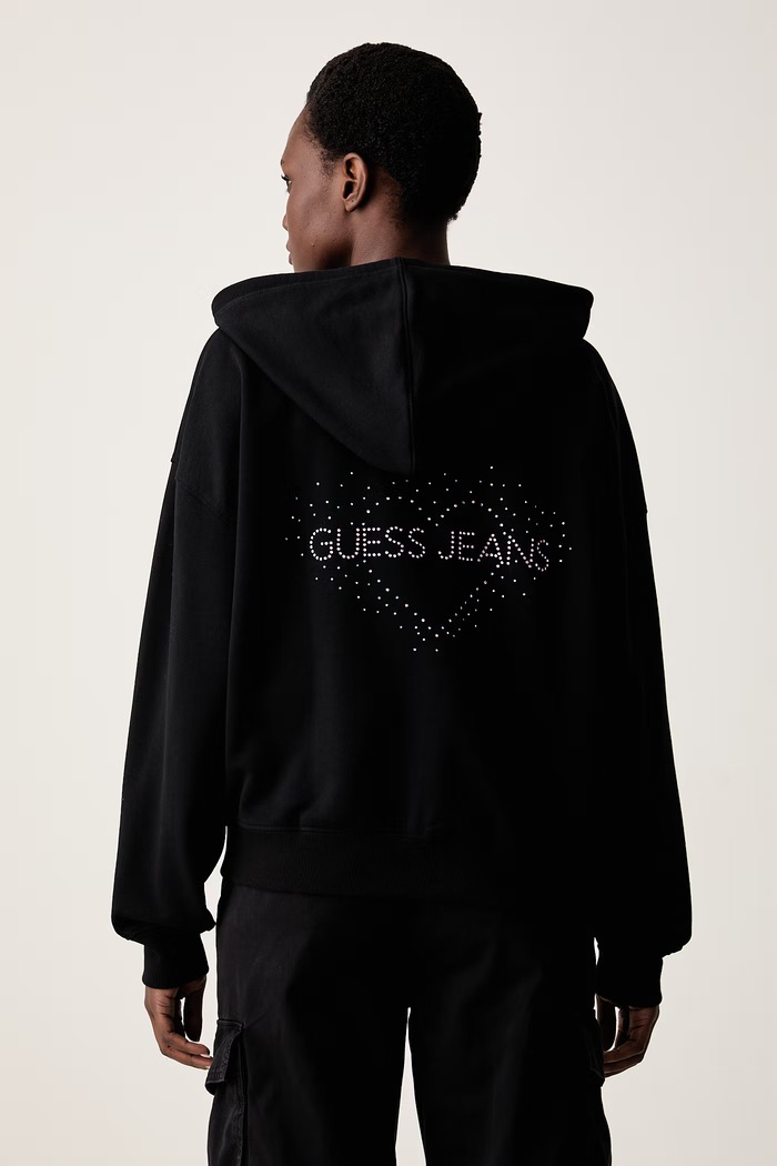 Oblečenie Guess Jeans mikina na zips s kapucňou dámska bavlnená W6YQ10.K3872 čierna