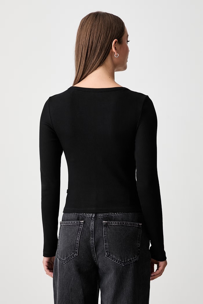 Одежда Guess Jeans лонгслив для женщин из хлопка с эластаном W6YP03.K3647 чёрный