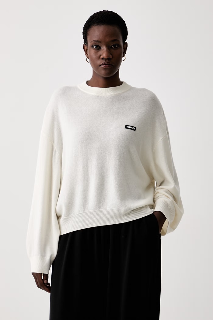 Rotate sweter damski wełniany beżowy 116612857