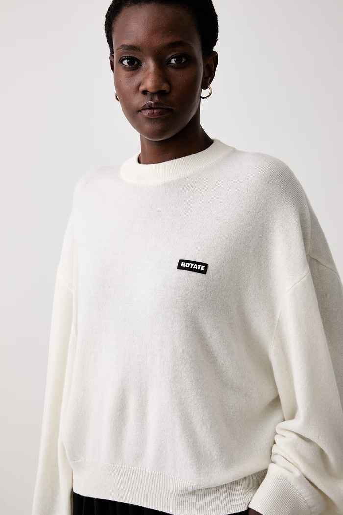 Rotate sweter damski wełniany beżowy 116612857