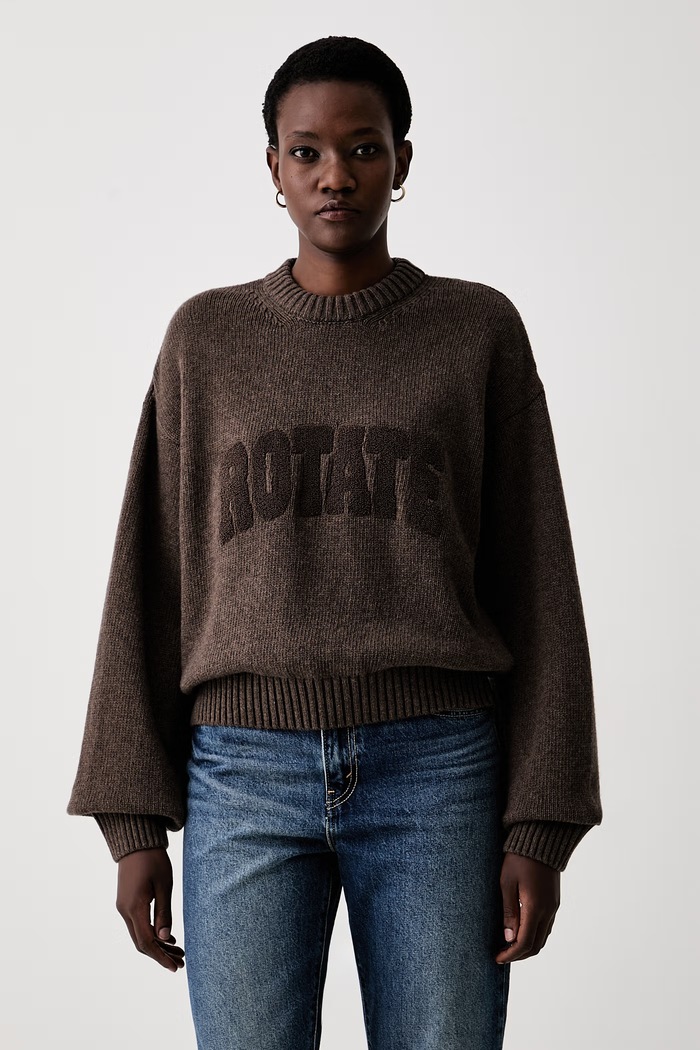 Rotate sweter damski wełniany brązowy 116928614