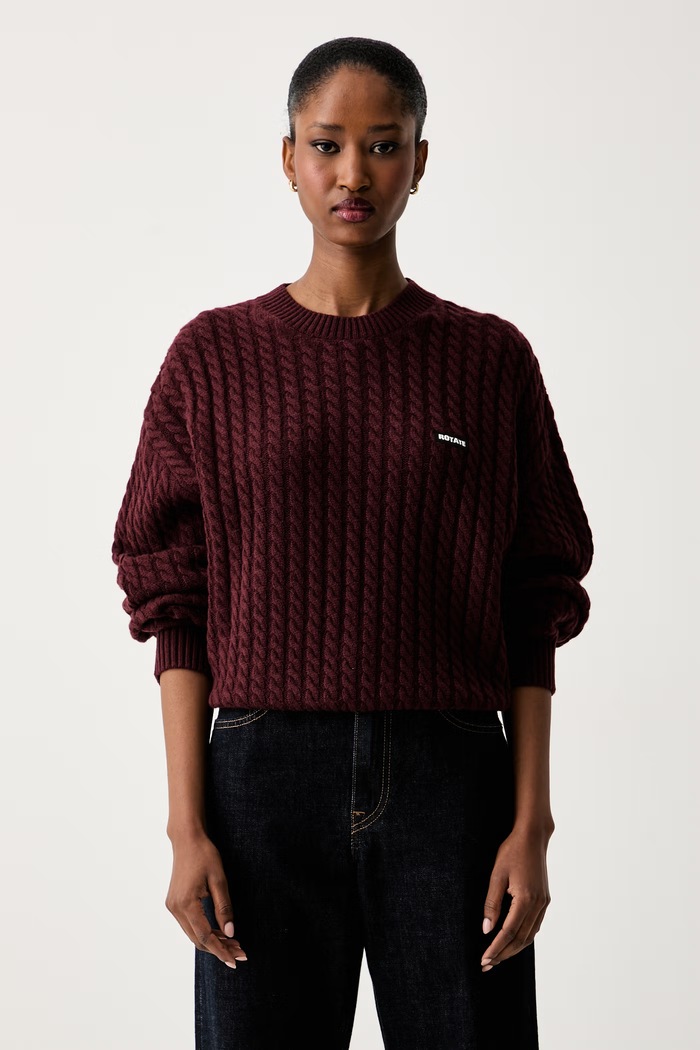 Rotate sweter damski wełniany bordowy 116437741