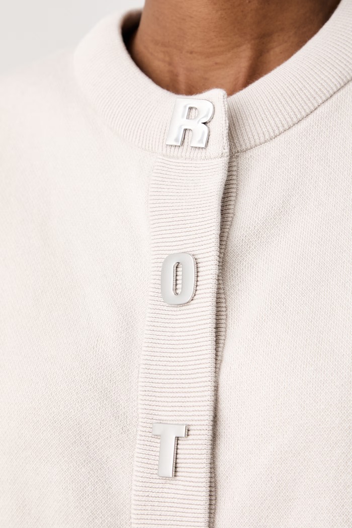 Rotate sweter z krótkim rękawem damski z bawełną 1161862690 beżowy
