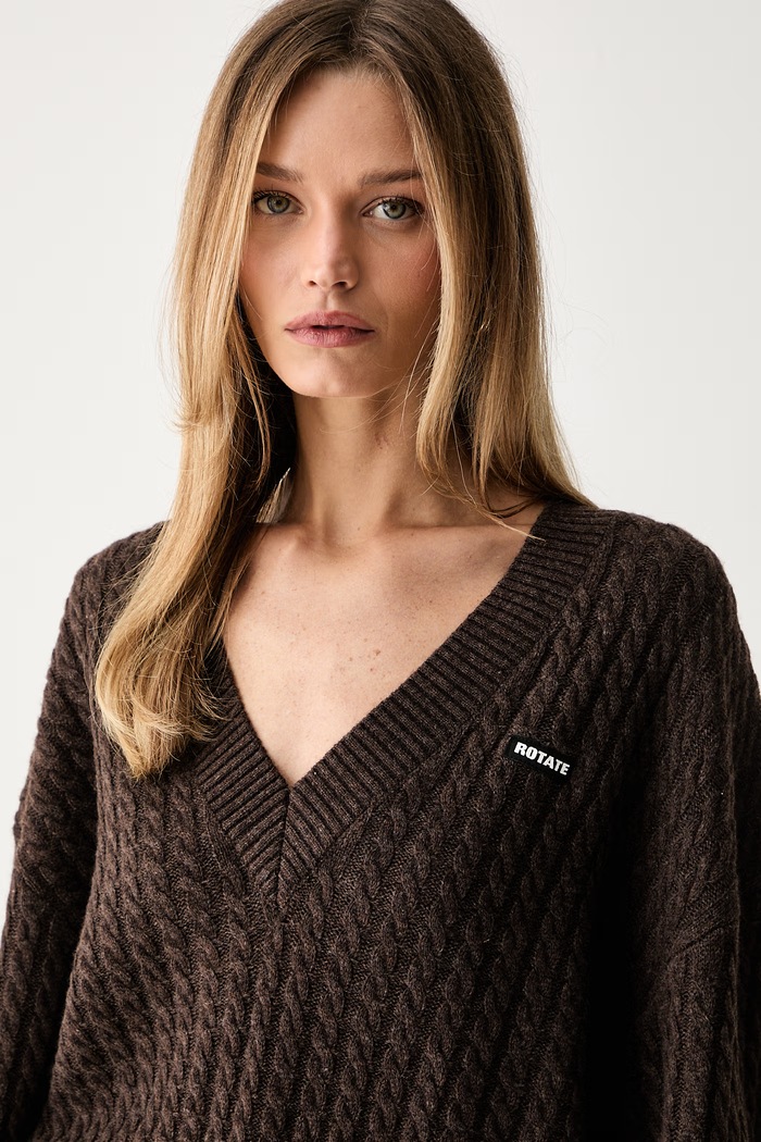 Rotate sweter damski wełniany brązowy 1164342037