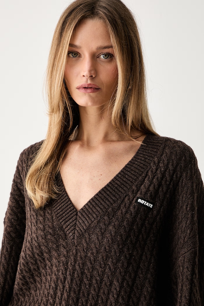 Rotate sweter damski wełniany brązowy 1164342037