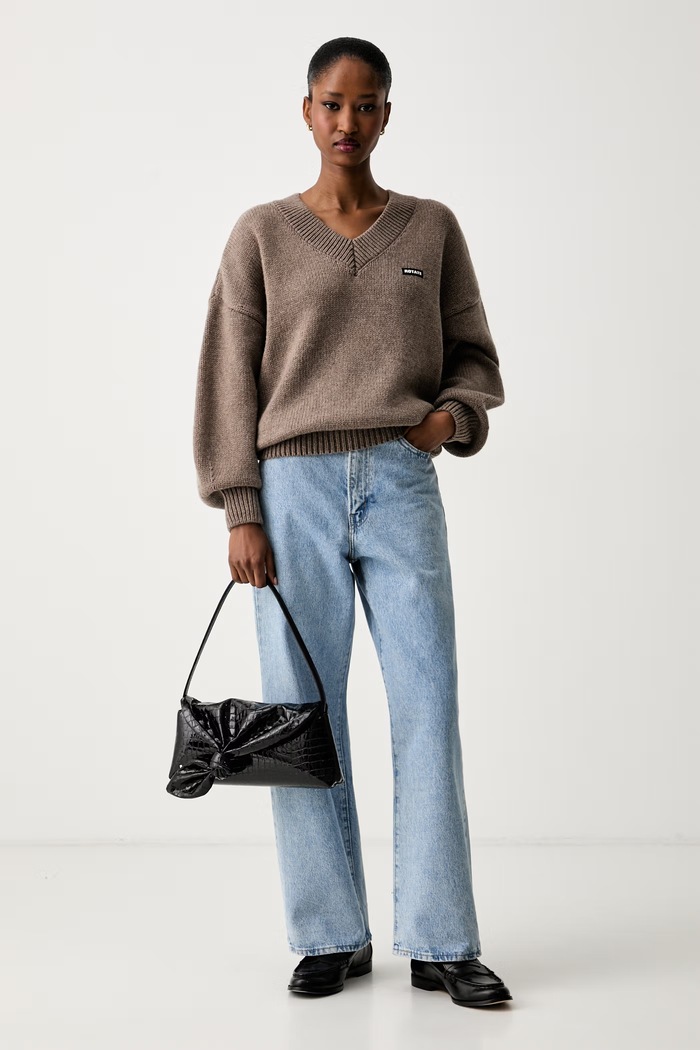 Rotate sweter damski wełniany 1151411078 brązowy AW26
