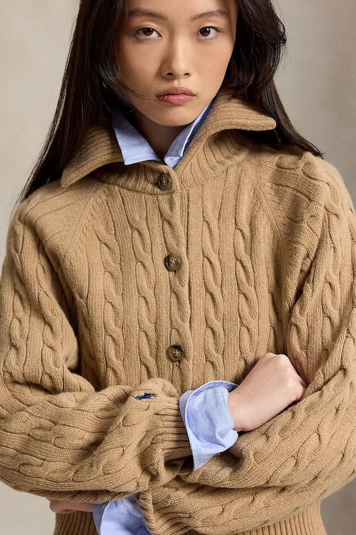 Kardigan damski wełniany Polo Ralph Lauren 211B17757 brązowy