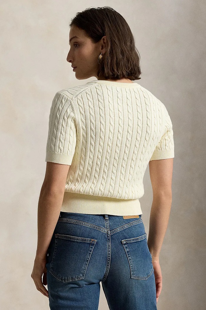 Polo Ralph Lauren sweter z krótkim rękawem damski bawełniany 211B17746 beżowy AW26