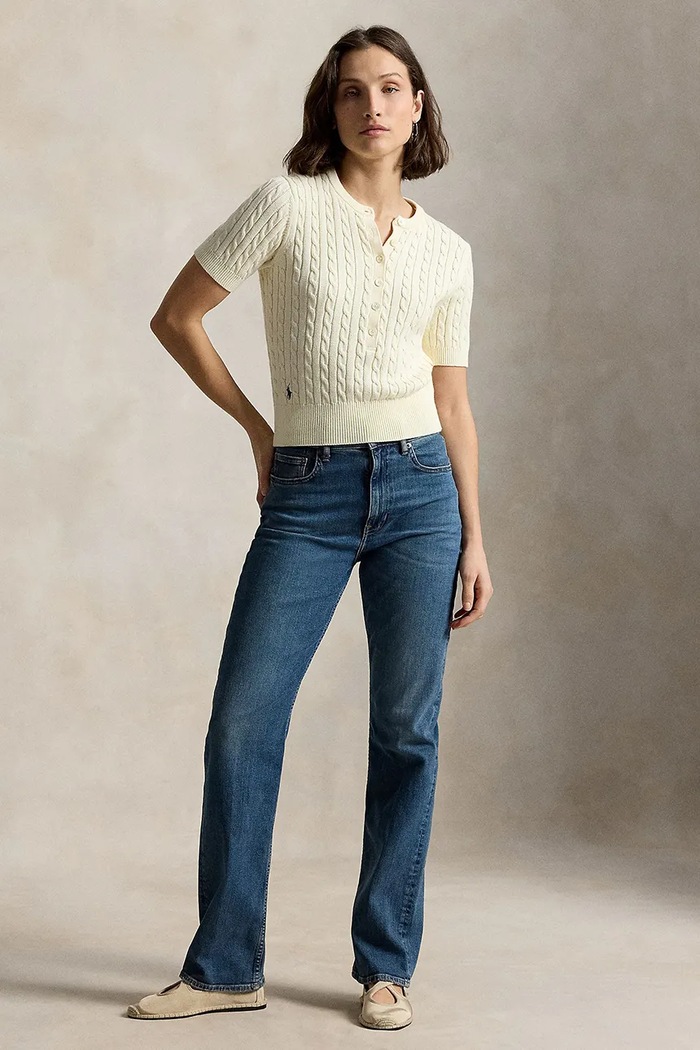 Odzież Polo Ralph Lauren sweter z krótkim rękawem damski bawełniany 211B17746 beżowy