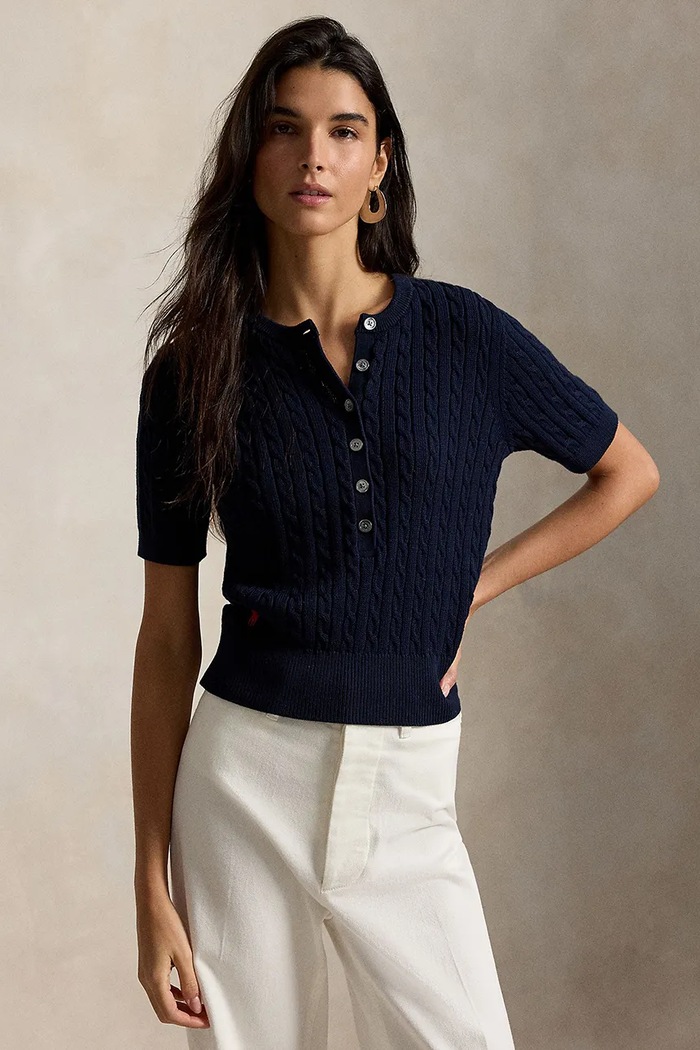 Polo Ralph Lauren sweter z krótkim rękawem damski bawełniany granatowy 211B17746