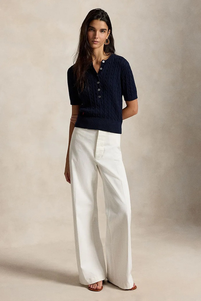 Odzież Polo Ralph Lauren sweter z krótkim rękawem damski bawełniany 211B17746 granatowy