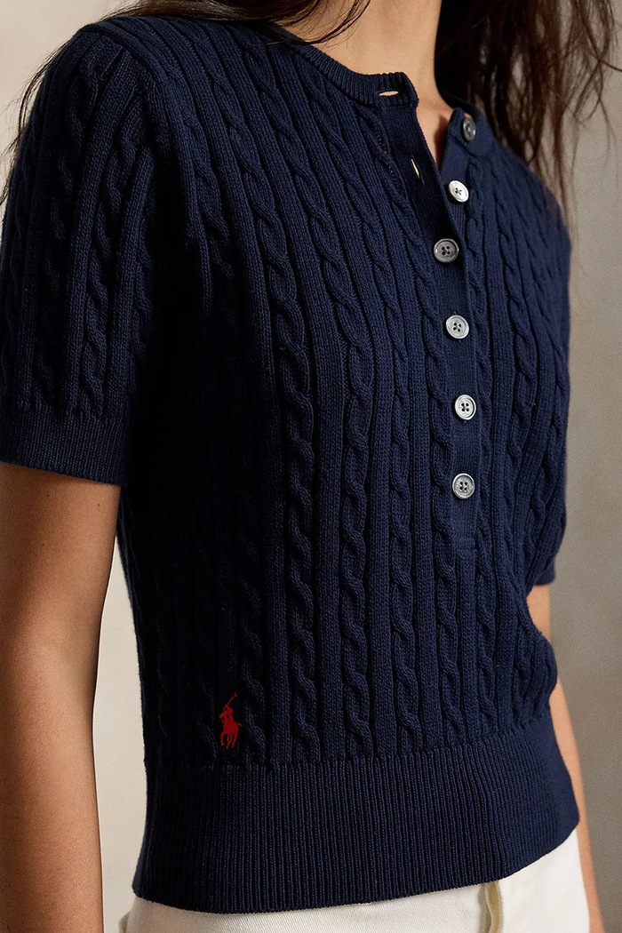 Polo Ralph Lauren sweter z krótkim rękawem damski bawełniany granatowy 211B17746