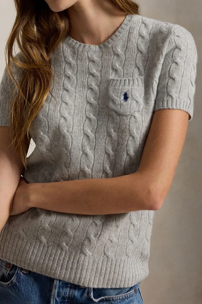 Polo Ralph Lauren sweter z krótkim rękawem damski wełniany szary 211A92271