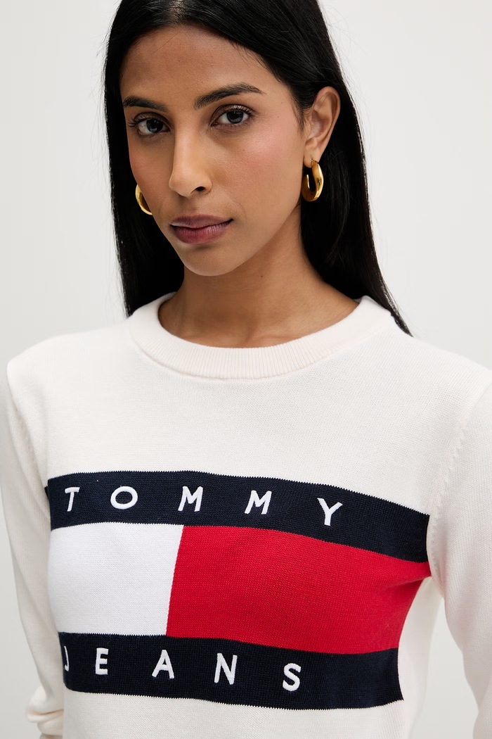 Tommy Jeans πουλόβερ γυναικείο βαμβακερό μπεζ DW0DW22930