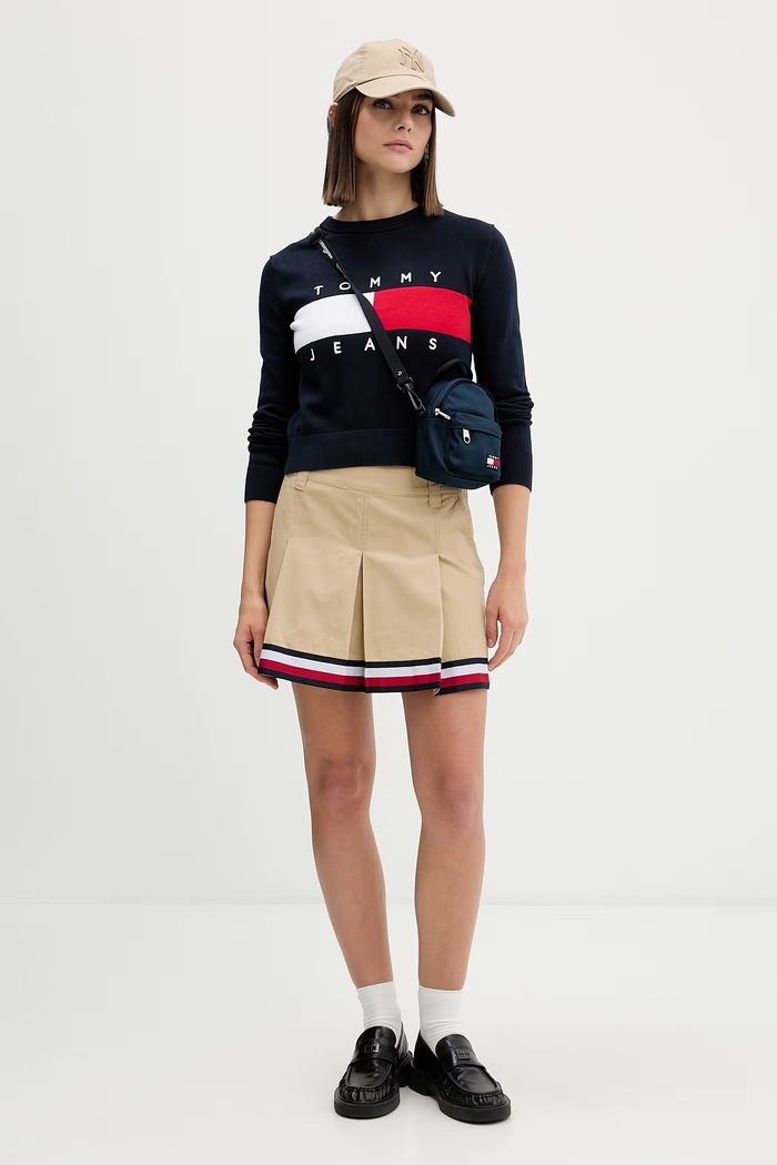 Tommy Jeans πουλόβερ γυναικείο βαμβακερό DW0DW22930 σκούρο μπλε AW26