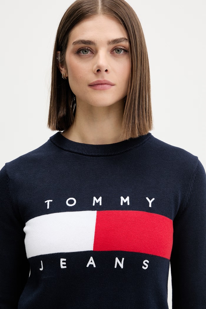 Tommy Jeans πουλόβερ γυναικείο βαμβακερό σκούρο μπλε DW0DW22930