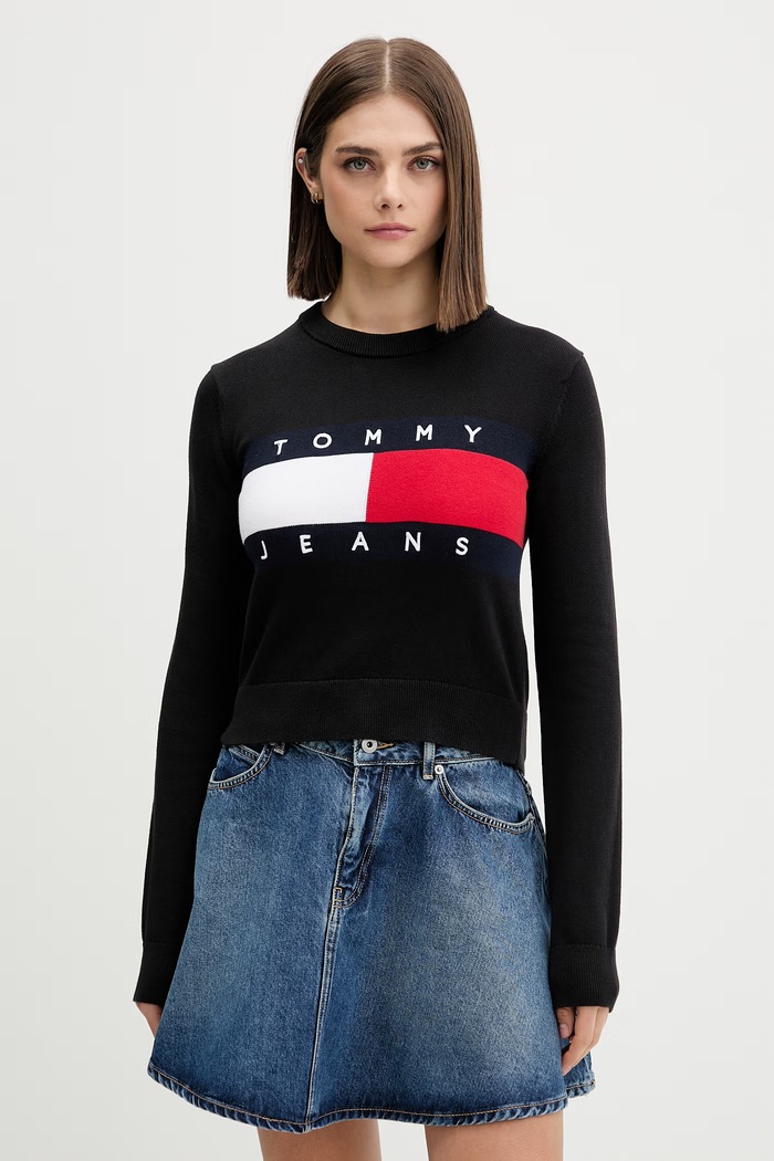 Tommy Jeans πουλόβερ γυναικείο βαμβακερό μαύρο DW0DW22930