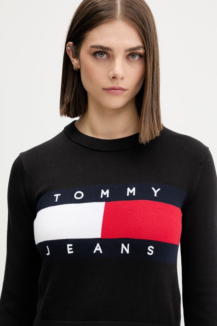 Tommy Jeans πουλόβερ γυναικείο βαμβακερό μαύρο DW0DW22930