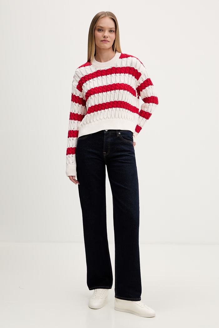 Tommy Jeans pulover pentru femei, din bumbac DW0DW22926 rosu AW26