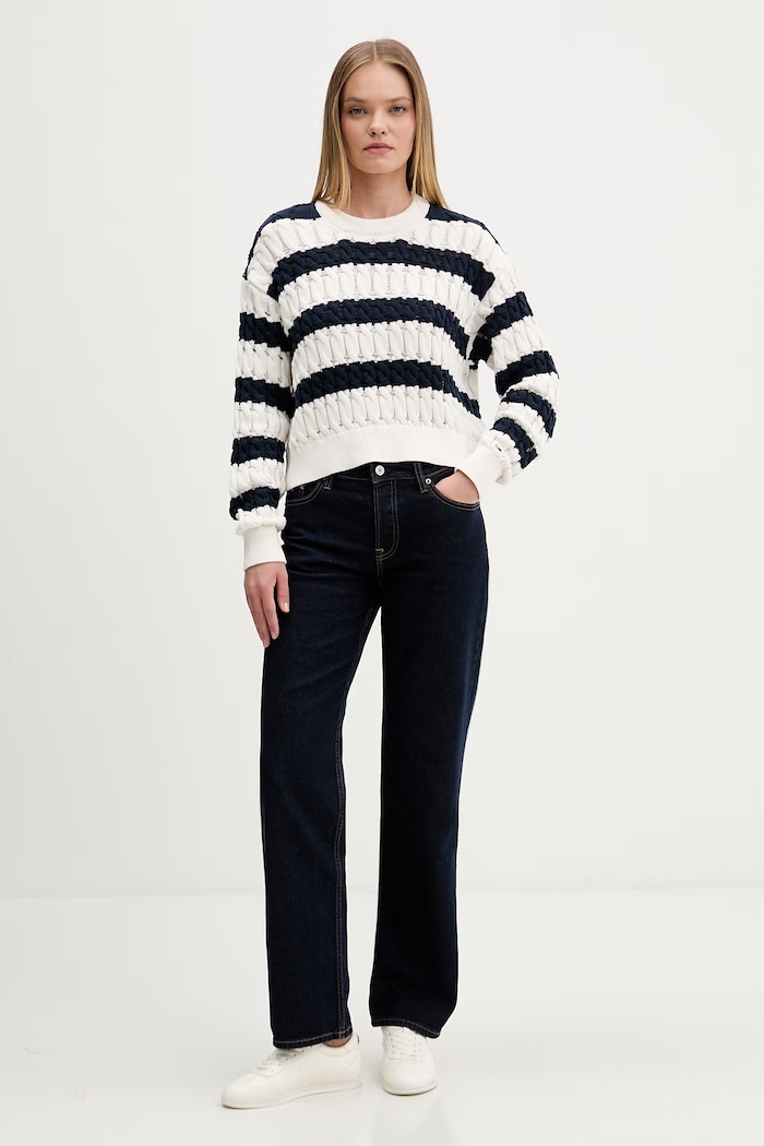 Tommy Jeans pulover pentru femei, din bumbac DW0DW22926 bleumarin AW26