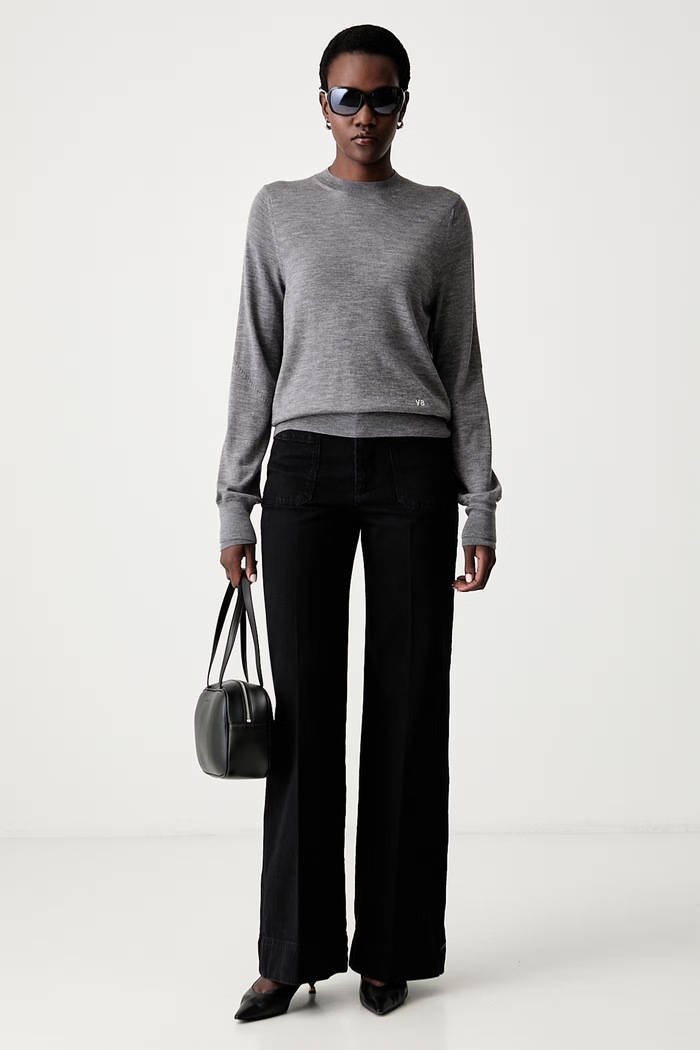 Victoria Beckham sweter damski z wełną merino Austen 1124KJU005225A szary AW26