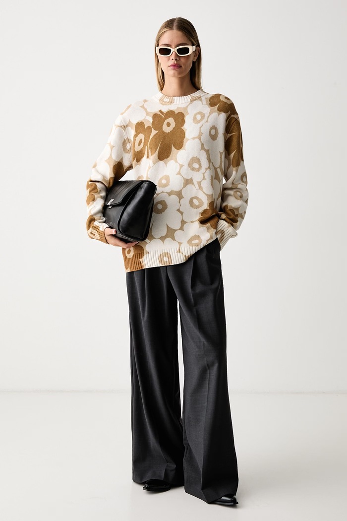 Marimekko Pulover ženski bombažen 096089 bež AW26