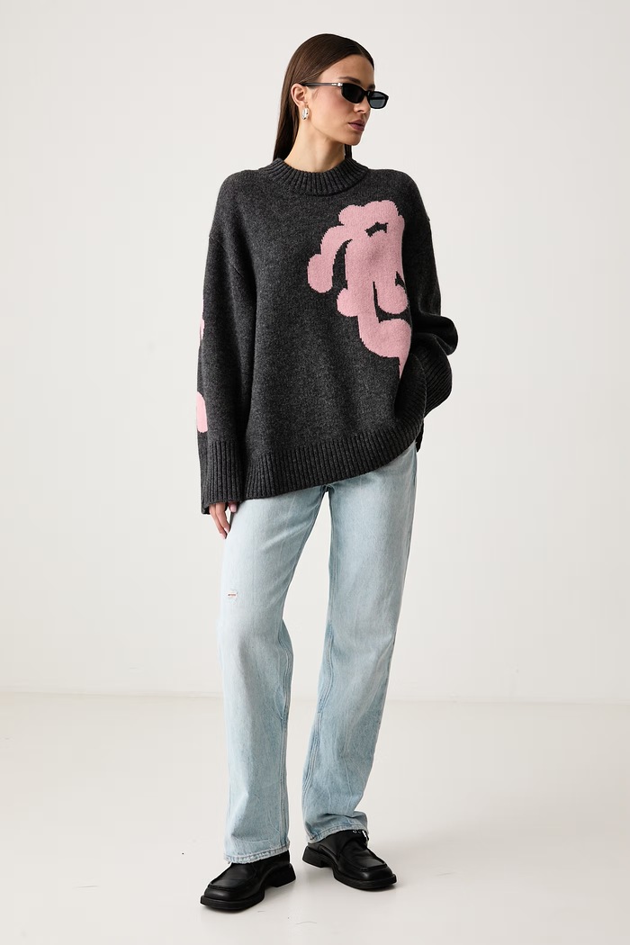 Marimekko Sweter damski z wełną 096084 szary AW26
