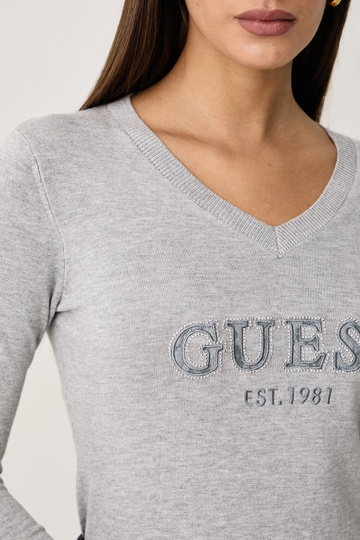 Sweter damski z wiskozy HANNAH Guess szary W6BR55.Z1456