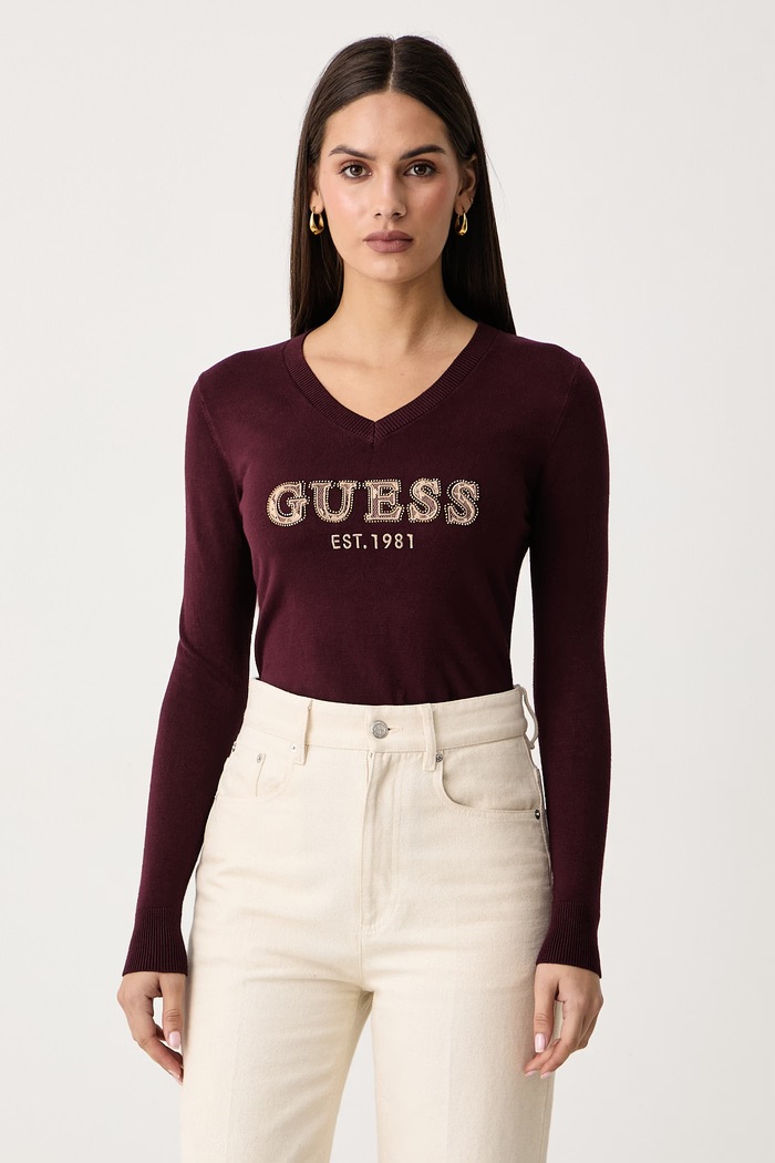 Guess Sweter damski z wiskozy HANNAH bordowy W6BR55.Z1456