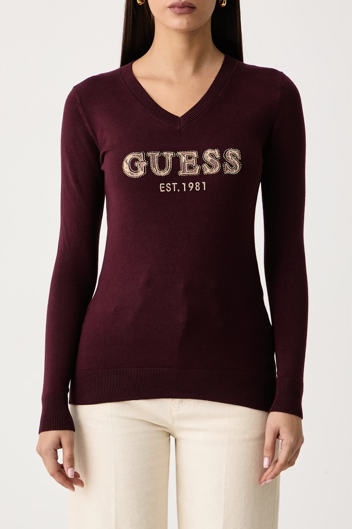 Sweter damski z wiskozy HANNAH Guess W6BR55.Z1456 bordowy