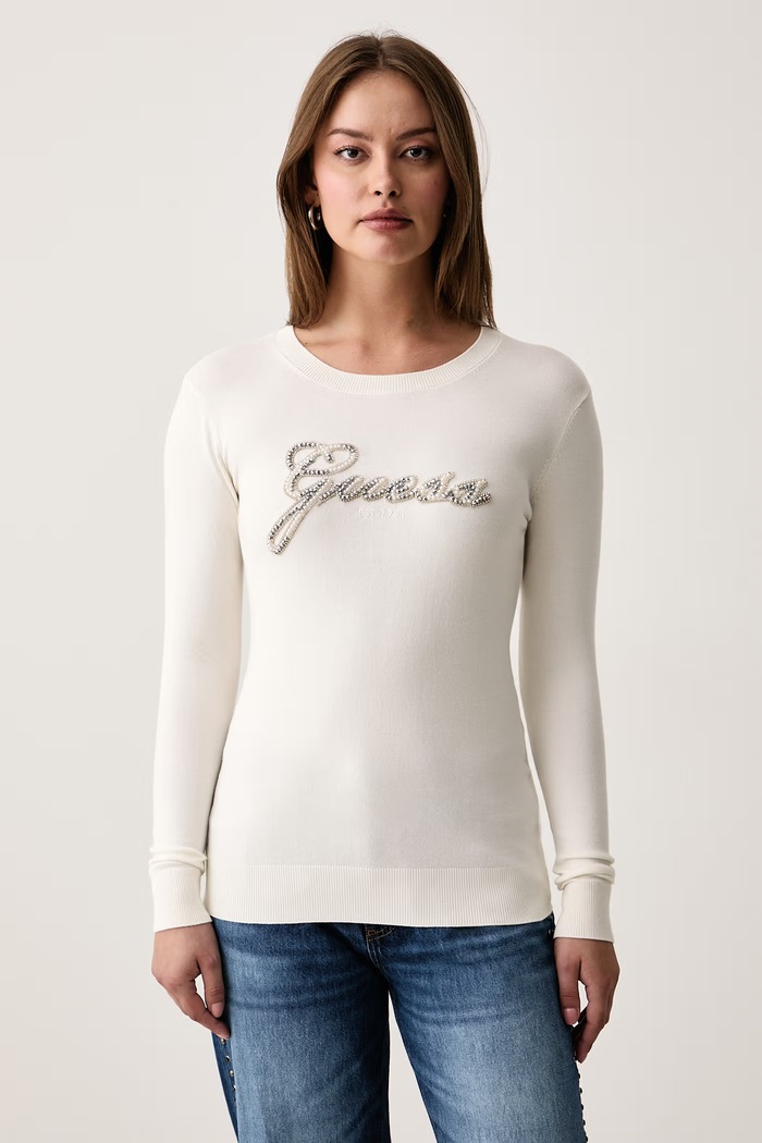 Guess Sweter damski z wiskozą GEORGIA beżowy W6BR53.Z1454