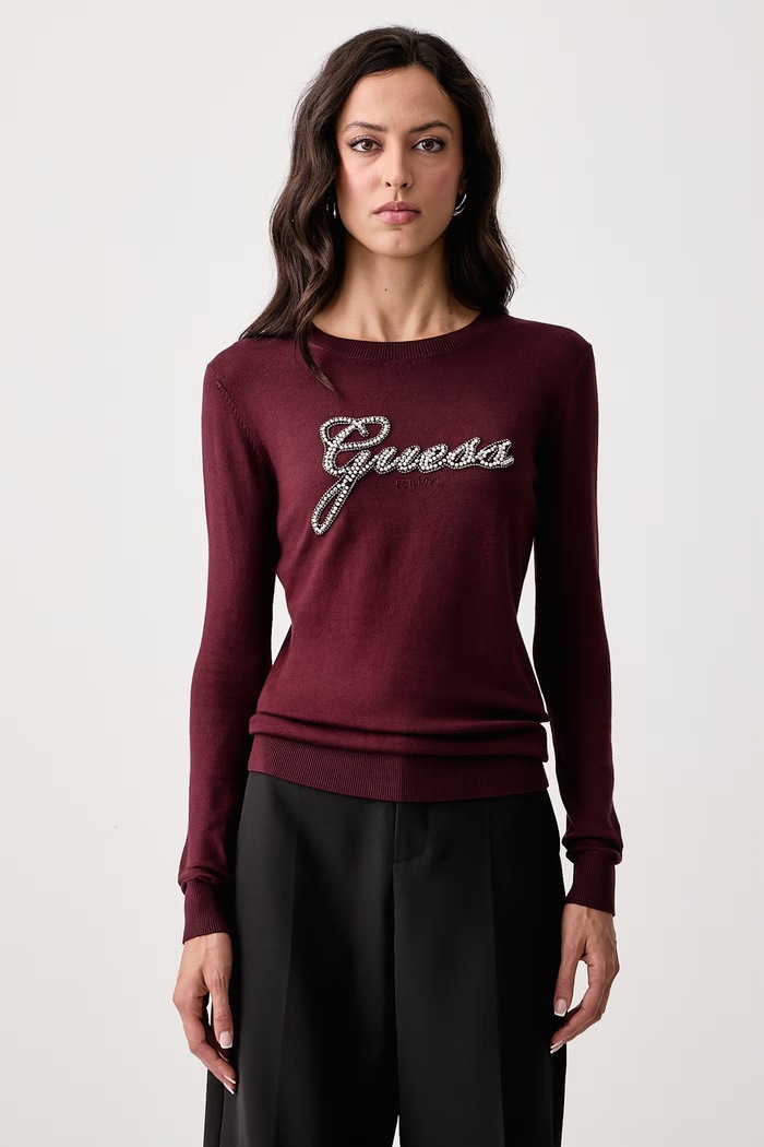 Guess Sweter damski z wiskozą GEORGIA bordowy W6BR53.Z1454