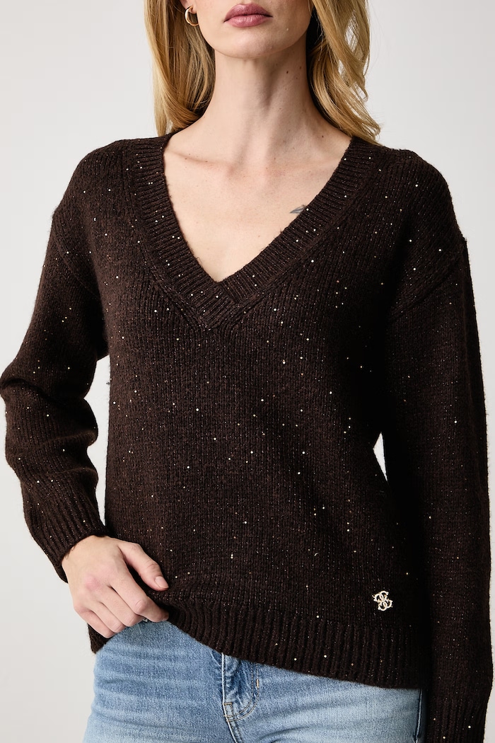 Sweter damski z dodatkiem wełny JOLENE Guess W6BR42.Z1438 brązowy