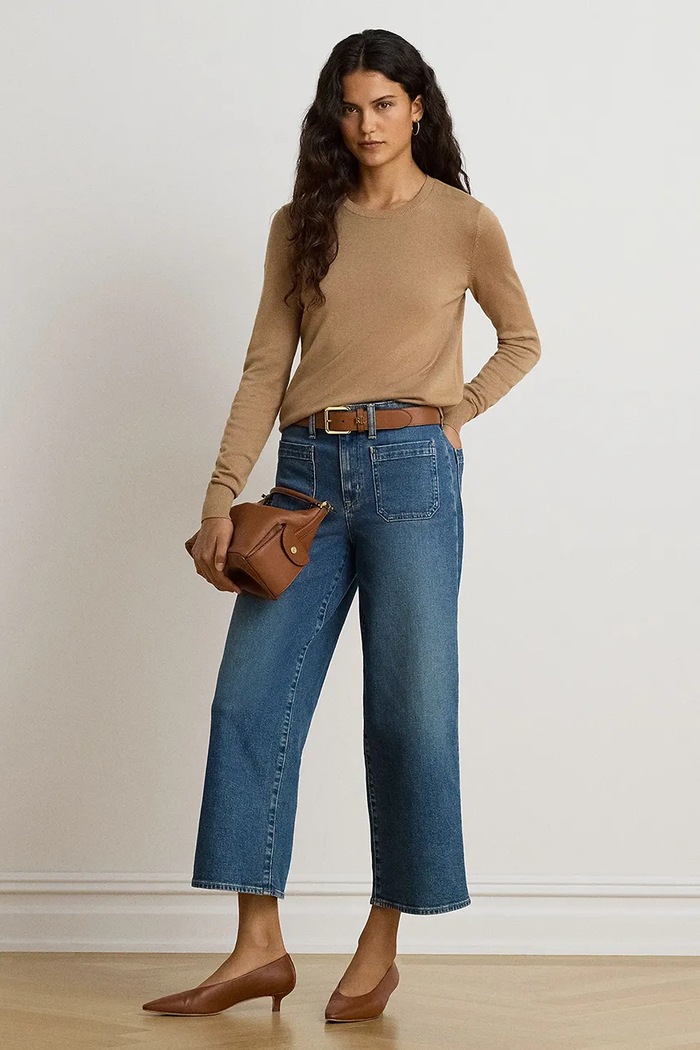 Odzież Lauren Ralph Lauren Sweter damski z modalem 200B22252 brązowy