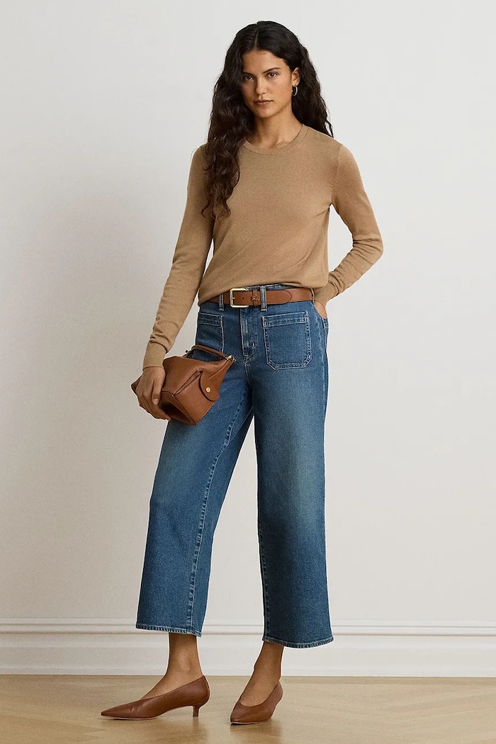 Odzież Lauren Ralph Lauren Sweter damski z modalem 200B22252 brązowy