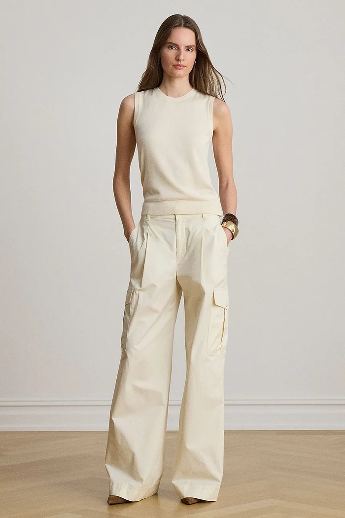 Odzież Lauren Ralph Lauren golf damski z dodatkiem jedwabiu 200P14537 beżowy