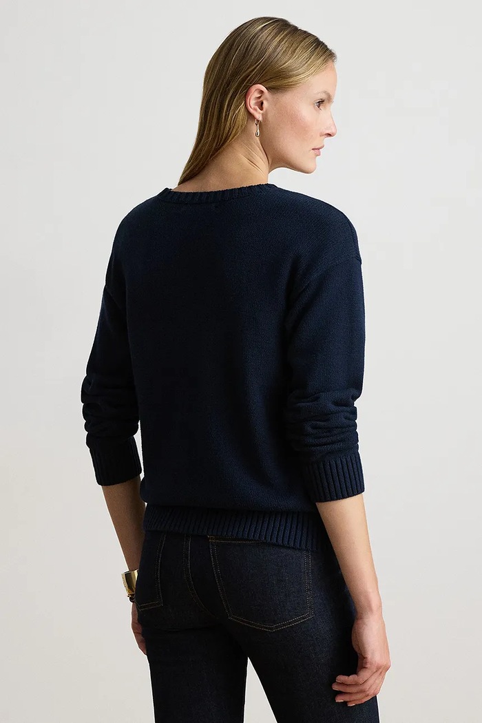 Lauren Ralph Lauren Пуловер дамски от памук 200P14120 тъмносин AW26