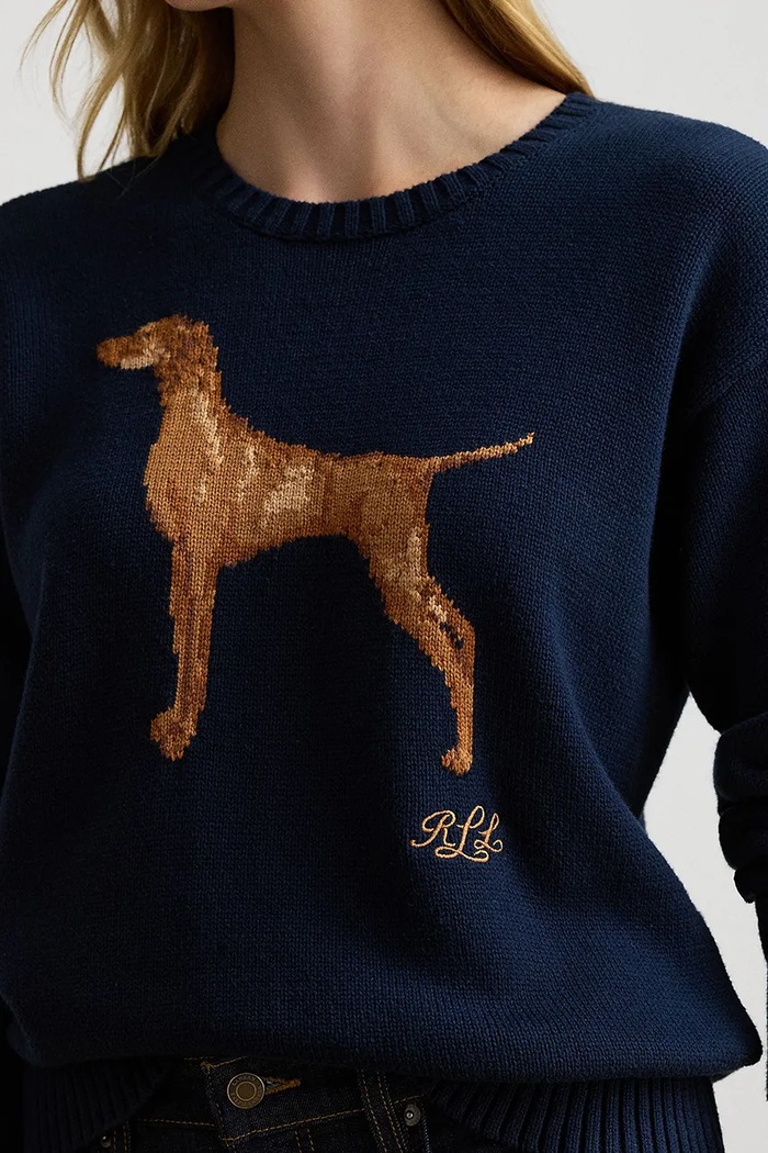 Пуловер дамски от памук Lauren Ralph Lauren 200P14120 тъмносин
