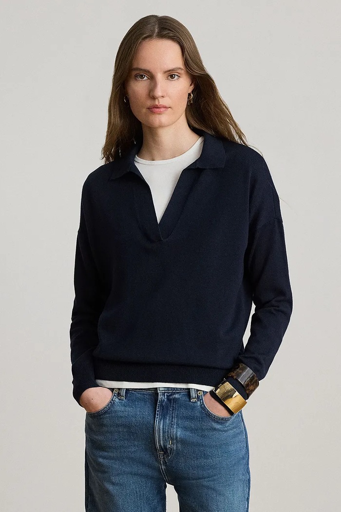 Lauren Ralph Lauren πουλόβερ γυναικείο με βαμβάκι σκούρο μπλε 200P14056