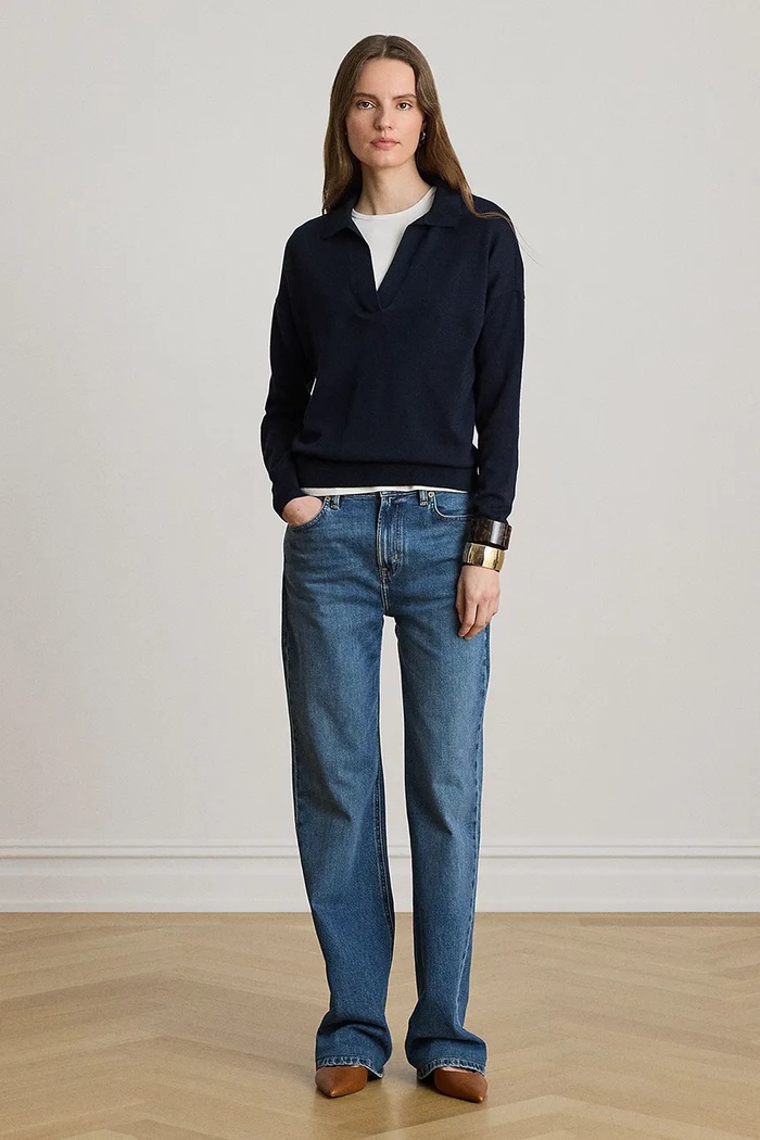 Lauren Ralph Lauren πουλόβερ γυναικείο με βαμβάκι 200P14056 σκούρο μπλε