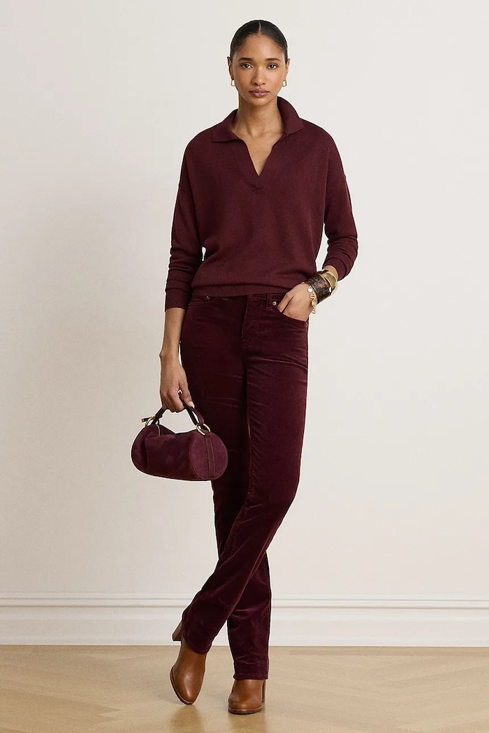 Îmbrăcăminte Lauren Ralph Lauren Pulover pentru femei cu bumbac 200P14056 burgundia