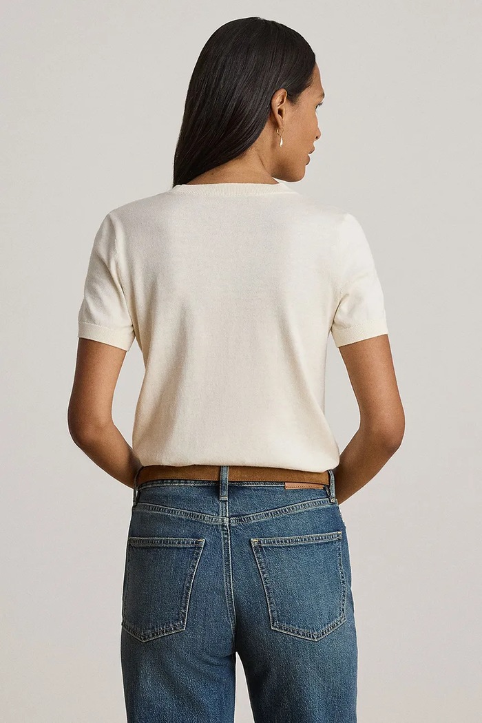Lauren Ralph Lauren sweter z krótkim rękawem damski z modalem 200P14055 beżowy AW26