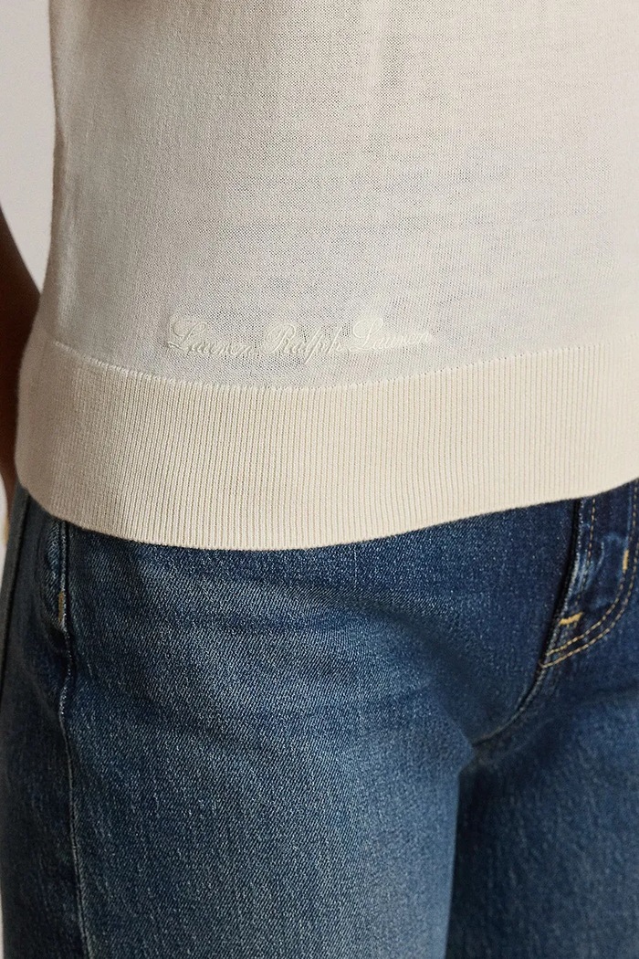 Lauren Ralph Lauren sweter z krótkim rękawem damski z modalem beżowy 200P14055