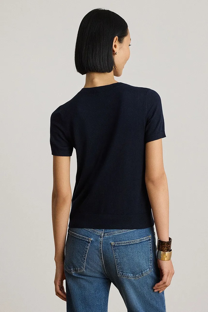 Lauren Ralph Lauren sweter z krótkim rękawem damski z modalem 200P14055 granatowy AW26