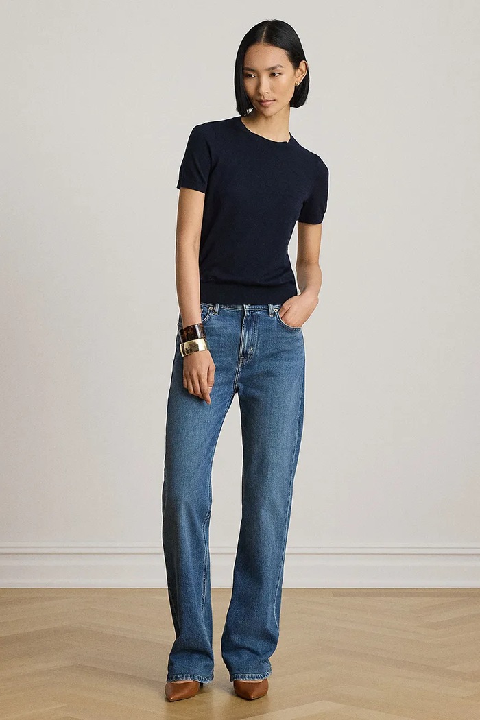 Odzież Lauren Ralph Lauren sweter z krótkim rękawem damski z modalem 200P14055 granatowy