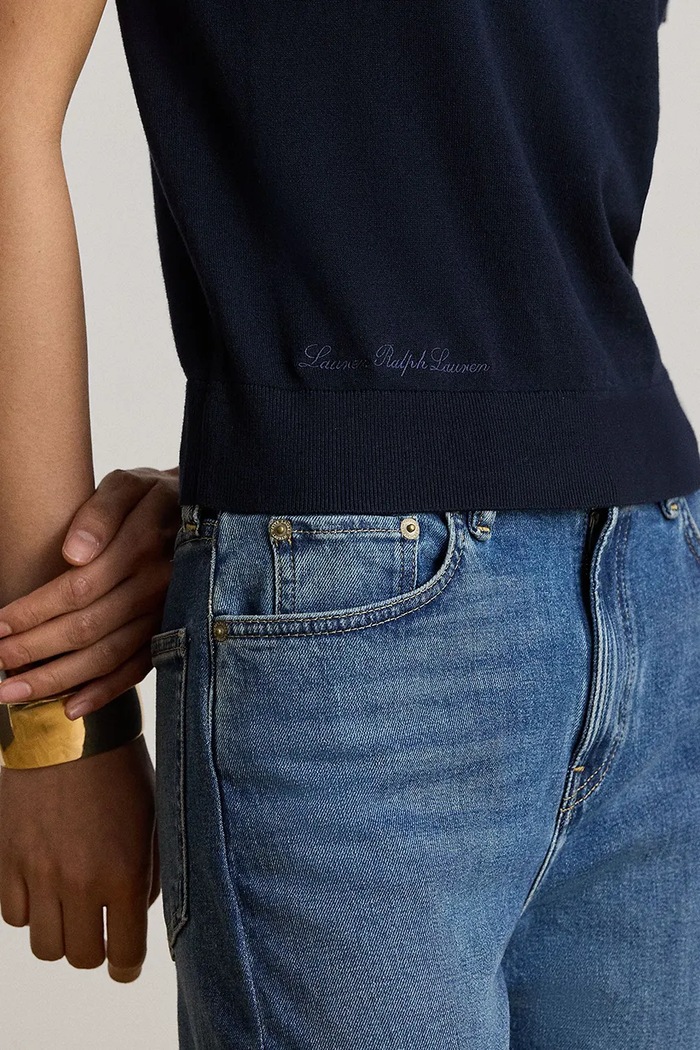 Lauren Ralph Lauren sweter z krótkim rękawem damski z modalem granatowy 200P14055