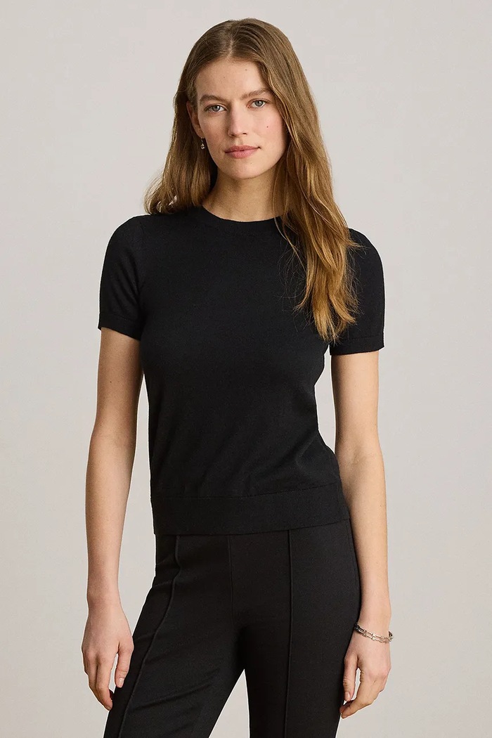 Lauren Ralph Lauren sweter z krótkim rękawem damski z modalem czarny 200P14055