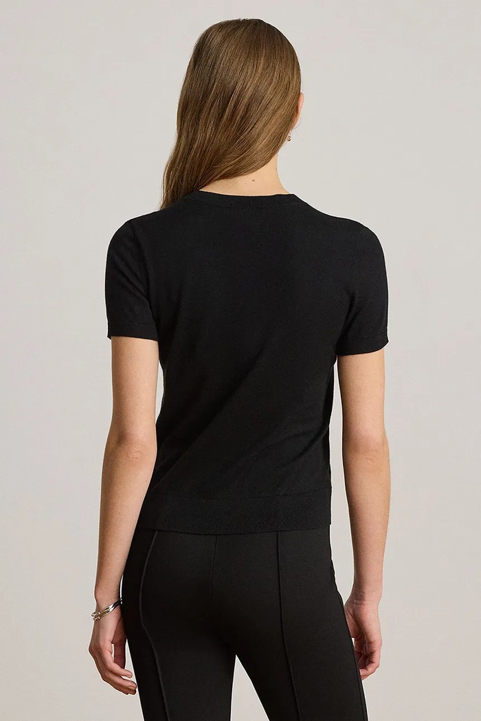 Lauren Ralph Lauren sweter z krótkim rękawem damski z modalem 200P14055 czarny AW26